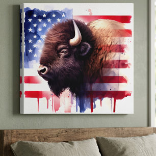 Bison mit USA-Flagge Leinwanddruck