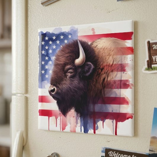 Bison mit USA-Flagge Magnet