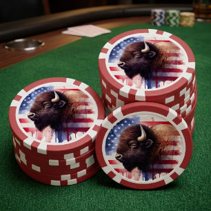 Bison mit USA-Flagge Pokerchips