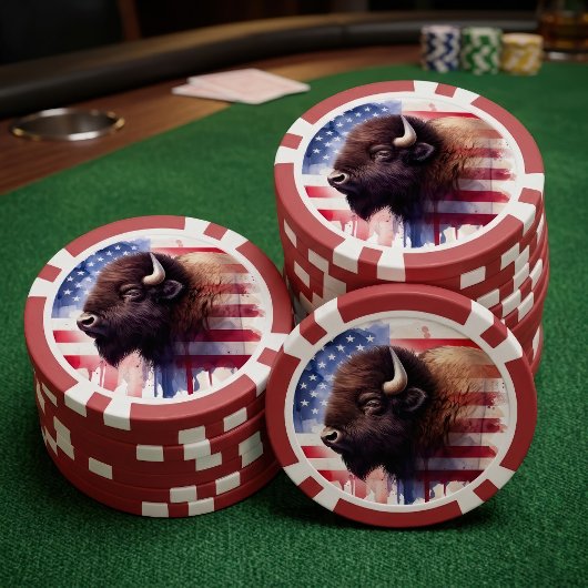 Bison mit USA-Flagge Pokerchips