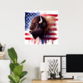 Bison mit USA-Flagge Poster (Heimbüro)