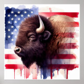 Bison mit USA-Flagge Poster (Vorne)