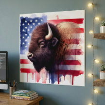 Bison mit USA-Flagge