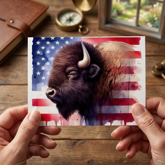 Bison mit USA-Flagge Postkarte
