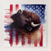Bison mit USA-Flagge Puzzle (Horizontal)