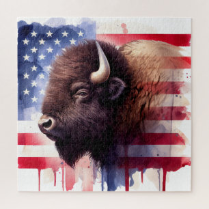 Bison mit USA-Flagge Puzzle
