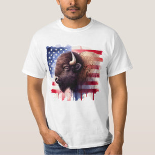 Bison mit USA-Flagge T-Shirt
