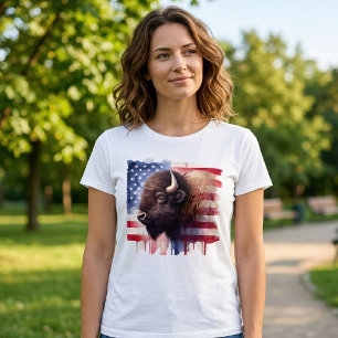Bison mit USA-Flagge T-Shirt