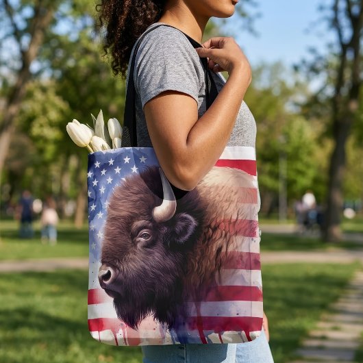 Bison mit USA-Flagge Tasche