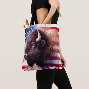 Bison mit USA-Flagge Tasche
