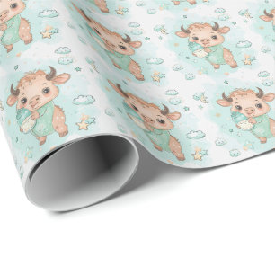Bison Niedlich Baby Pastell Watercolor Muster Geschenkpapier