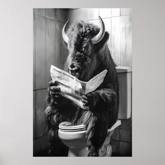 Bison on Toilet Print, Funny Bathroom Newspaper Poster (Vorne)