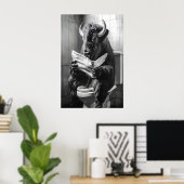 Bison on Toilet Print, Funny Bathroom Newspaper Poster (Heimbüro)