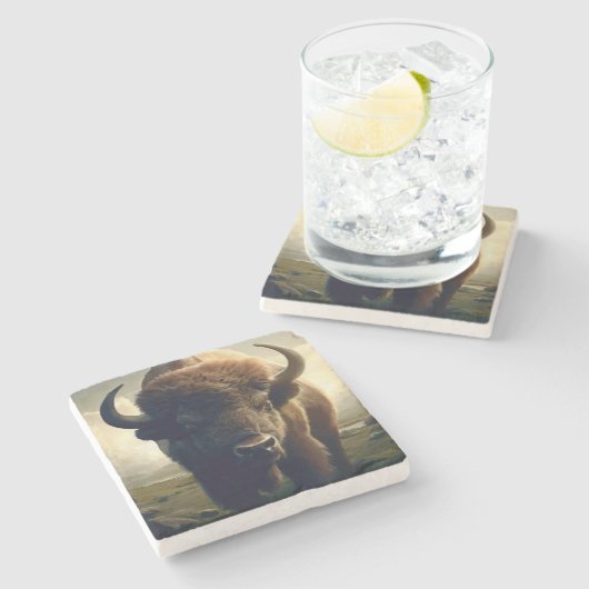 Bison Painting Steinuntersetzer (Seitenansicht)