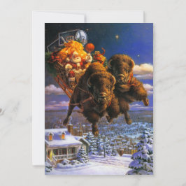 Bison Pulling Santa Claus Feiertagskarte