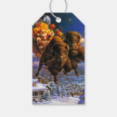 Bison Pulling Santa Claus Geschenkanhänger (Vorderseite)