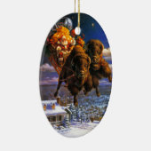 Bison Pulling Santa Claus Keramikornament (Rechts)