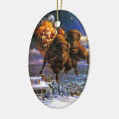 Bison Pulling Santa Claus Keramikornament (Links)