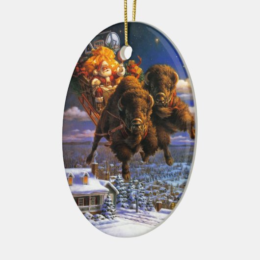 Bison Pulling Santa Claus Keramikornament (Links)