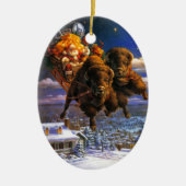 Bison Pulling Santa Claus Keramikornament (Vorne)