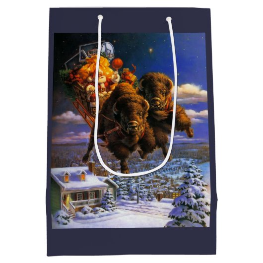 Bison Pulling Santa Claus Mittlere Geschenktüte (Rückseite)