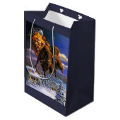 Bison Pulling Santa Claus Mittlere Geschenktüte (Rückseite Schrägansicht)