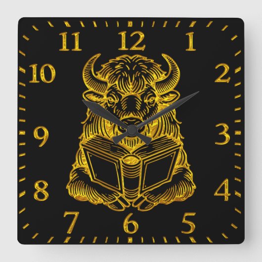 Bison Reading a Book with merkwürdige Expression Quadratische Wanduhr (Vorderseite)
