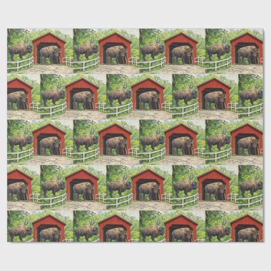 Bison Red Covered Bridge Geschenkpapier (Flach)