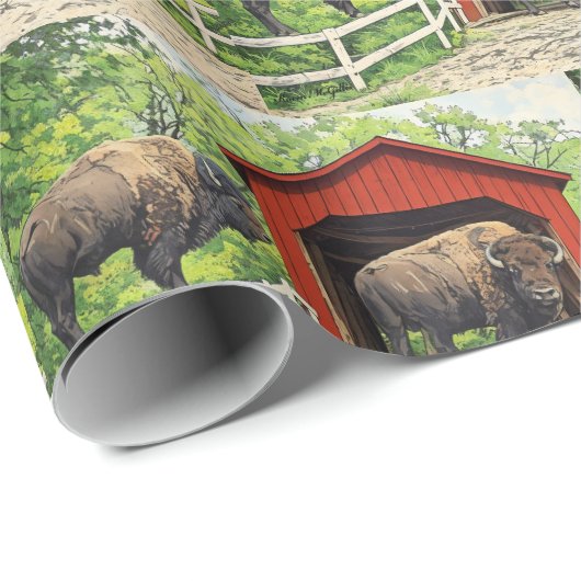Bison Red Covered Bridge Geschenkpapier (Rolleneckpunkt)