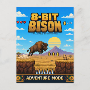 Bison, Retro-8-Bit-Pixel-Art Postkarte