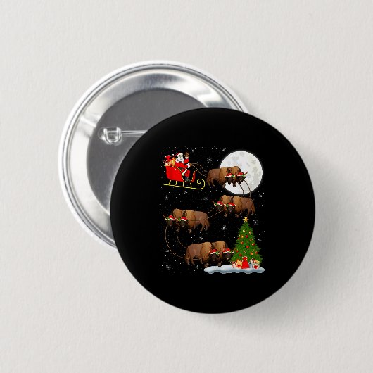 Bison Santa Sleigh Flying Funny Magical Christmas Button (Vorne & Hinten)