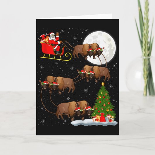 Bison Santa Sleigh Flying Funny Magical Christmas Karte (Vorderseite)