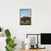 Bison Scene - Chitina River Basin, Alaska Poster (Heimbüro)