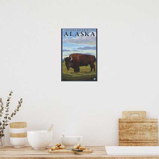 Bison Scene - Chitina River Basin, Alaska Poster (Küche)