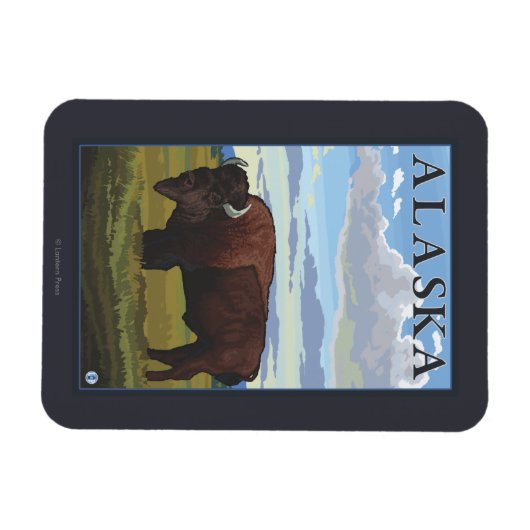 Bison Scene - Vintage Travel Poster Magnet (Horizontal)
