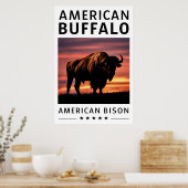 Bison-Silhouette bei Sonnenuntergang Poster (Küche)