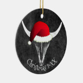 Bison Skull mit Weihnachtsmannmütze Weihnachts-Ker Keramik Ornament (Rechts)