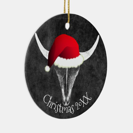 Bison Skull mit Weihnachtsmannmütze Weihnachts-Ker Keramik Ornament (Rechts)