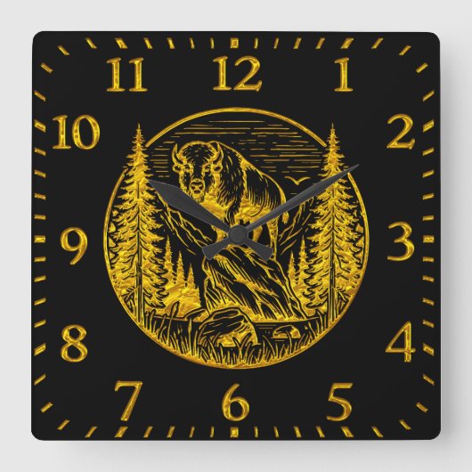Bison Stehend stolz in einer natürlichen Landschaf Quadratische Wanduhr (Vorderseite)