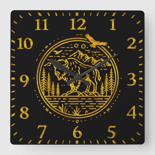 Bison steht majestätisch in einer natürlichen Land Quadratische Wanduhr (Vorderseite)