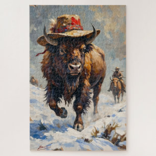 Bison Stoischer Wächter des schneebedeckten Plains Puzzle