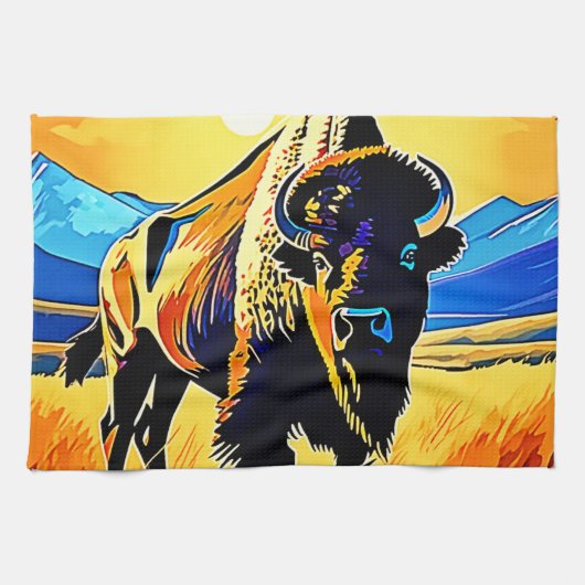 Bison Sunset Majestät Design Geschirrtuch (Horizontal)