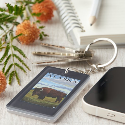 Bison-Szene - Chitina Flusseinzugsgebiet, Alaska Schlüsselanhänger (Vorderseite rechts)