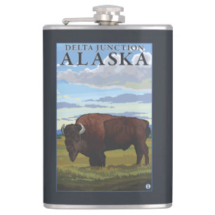Bison-Szene - Deltakreuzung, Alaska Flachmann