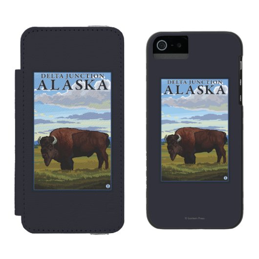 Bison-Szene - Deltakreuzung, Alaska Incipio iPhone Geldbeutel-Hülle (Seite an Seite)