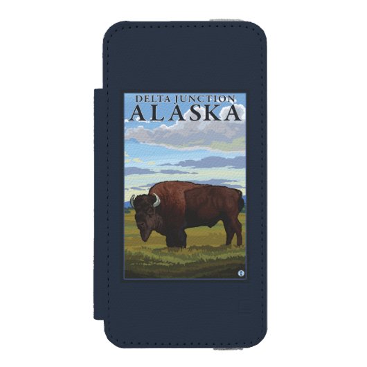 Bison-Szene - Deltakreuzung, Alaska Incipio iPhone Geldbeutel-Hülle (Folio Vorderseite)