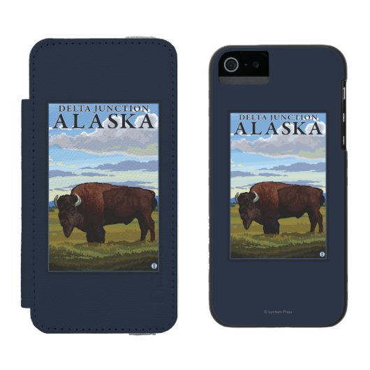 Bison-Szene - Deltakreuzung, Alaska Incipio iPhone Geldbeutel-Hülle (Seite an Seite)
