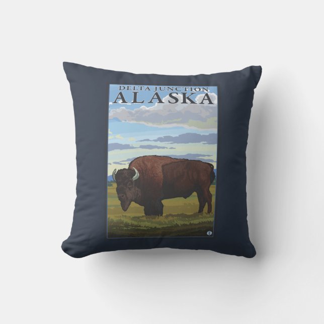 Bison-Szene - Deltakreuzung, Alaska Kissen (Vorderseite)