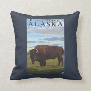 Bison-Szene - Deltakreuzung, Alaska Kissen