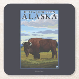 Bison-Szene - Deltakreuzung, Alaska Rechteckiger Pappuntersetzer